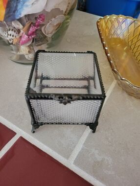 Vintage Style Trinket Jewelry Box with Metal Frame